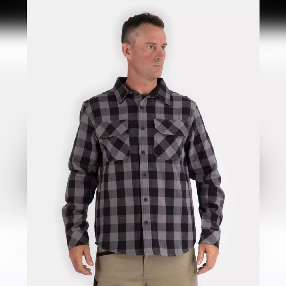 Caterpillar Workwear Men's Buffalo Check Flannel Overshirt Charcoal/Black XL
